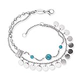 Engelsrufer Damen Armband Boho aus Edelstahl mit drei türkisen Steinen und Lebensbaum Symbol Anhänger - in zwei Längen verstellbar - nickelfrei