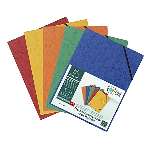 Exacompta 555410E - Lote de 5 Carpetas elásticas sin solapas, cartulina brillante de 355 g/m2, para archivar documentos A4, color azul, amarillo, naranja, rojo y verde