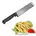 Hoshen Cuchillo de patatas fritas de acero inoxidable, cuchillo corrugado para patatas, cuchillo ondulado multifuncional, herramienta de cocina, color negro