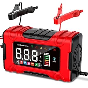 10A Autobatterie Ladegerät, 12V/24V Batterie Ladegerät Auto mit Reparaturmodus & Erhaltungsladung, LCD-Display für Auto, LKW, Motorrad, Boot - Kompatibel mit Blei-Säure, AGM, LiFePO4 Batterien