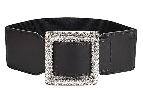 Women-Wide Elastic-Waist Belt-Fashion-Rhinestones Buckle-Stretchy Belt Waistband for Ladies S/M