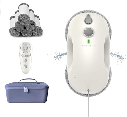 Image of Tosima W3 Window Cleaning Robot - Dual Direction Auto-Spray Smart Window Cleaner with Triple Safety System, Smart Navigation, Remote Control, for All Smooth Surfaces, with 12 Rags, White
