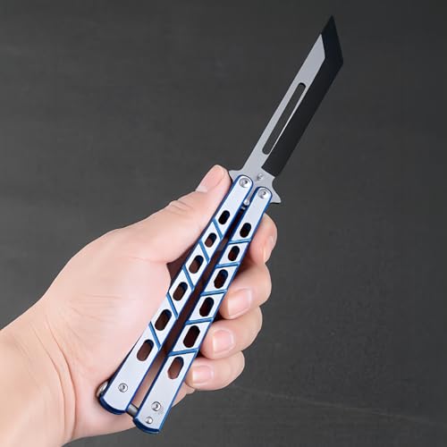 Sporgo 3 Stück Butterfly Trainer: Butterfly Messer zum Üben Ungeschärfte Klinge, Butterfly Kamm Edelstahl für Trainingsmesser AnfäNger-Der Flipping Tricks üBt (Blau+ Rot+ Schwarz)