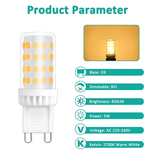 Caldarax G9 LED Bulbs, 5W, Warm White 2700K, 450LM, Equivalent to 50W Halogen, G9 Capsule Bulbs, Non-dimmable - Image 3