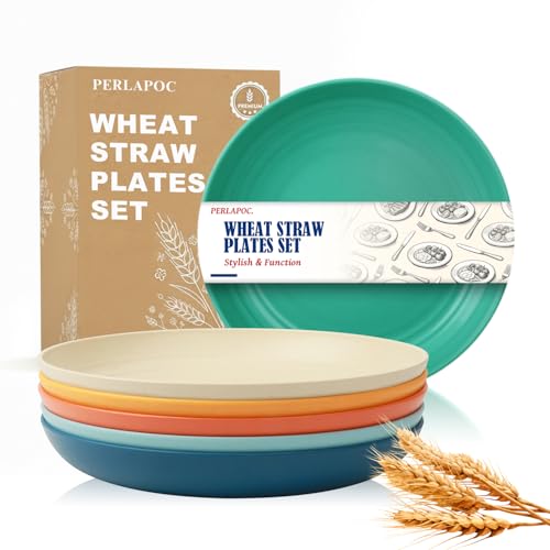 Image of 8In Wheat Straw Plates of 6, Reusable Plastic Dinner Plates, Multi | Dishwasher & Microwave Safe Plates for Kitchen, Dessert, Side Plate, Snacks