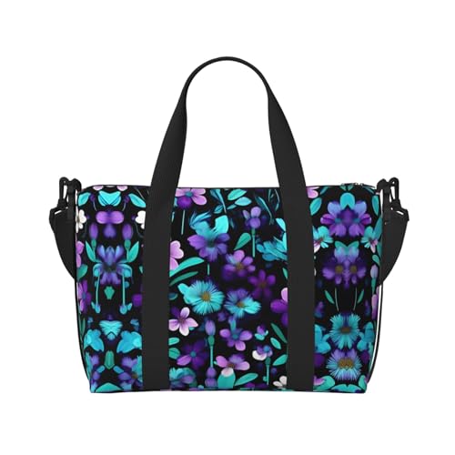 purple and teal flower print Travel Duffel Bag,workout duffel bag, overnight shoulder Bag,Weekender Bag for Women Men2