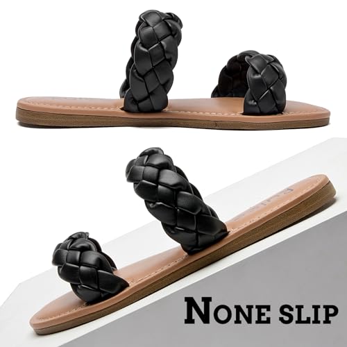 Women's Flat Slides Sandals, Summer Slippers Comfortable Braided Strap Round Open Toe Casual Beach Shoes for Women.4