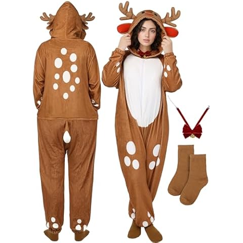 SOMSOC 3 Pcs Unisex Onesie Pajamas Christmas One-Piece Sleepwear Animal Costume Jumpsuit Hooded Homewear for Adult Teenager Cover