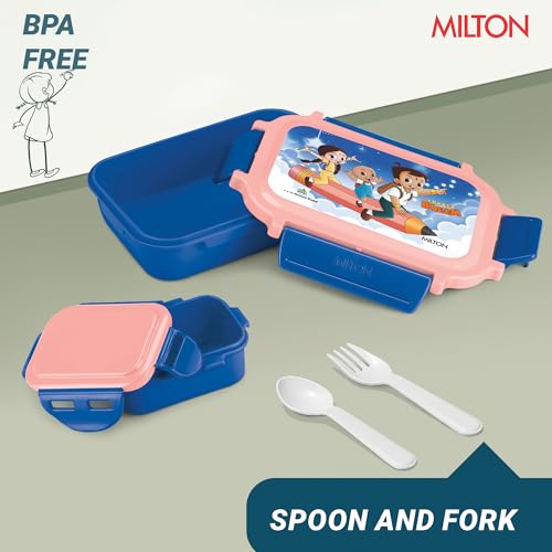 Image of MILTON Sherry Tiffin (Bheem) Lunch Box for Kids Boys & Girls with Leak-Proof Inner Container| Food Grade,BPA Free,Compact & Durable Snacks Box for Kids I Plastic Spoon & Fork, 520 ml, Blue