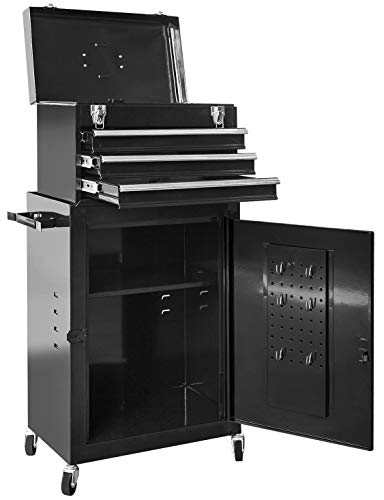 ROAD DAWG ATBD134D-BLACK Torin Rolling Garage Workshop Tool Organizer: Detachable 3 Drawer Tool Chest with Large Storage Cabinet and Adjustable Shelf, Black