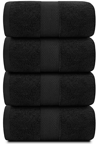 Image of White Classic Luxury Black Bath Towels Extra Large | 100% Soft Cotton 700 GSM Thick 2Ply Absorbent Quick Dry Hotel Bathroom Towel | 27x54 Inch | Black | Set of 4