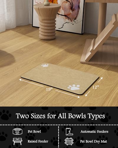 Image of Pet Feeding Mat-Absorbent Dog Mat for Food and Water Bowl-No Stains Quick Dry Water Dispenser Mat-Dog Accessories Pet Supplies-Bowl for Messy Drinkers（Beige,12 inchx19 inch