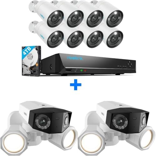REOLINK 12MP Security Camera System, 8pcs PoE Security Camera Outdoor Color Night, 2-Way Talk, 16CH NVR 4TB HDD, RLK16-1200B8-A Bundle with 2pcs 4K Ultra-Wide Angle Camera Duo Floodlight PoE