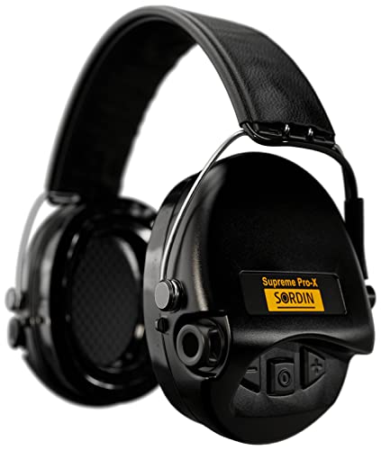 Sordin Supreme PRO X - Active Hearing Protection Noise Reduction Safety Ear Muffs with Gel Seals - Black Leather Headband and Cups