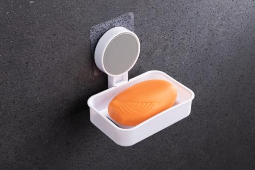 Image of Xmart India Wall-Mounted Tooth Brush Holder Bathroom - Self-Adhesive Bathroom Organiser Without Drill for Toothbrushes with Plastic Soap Holder- Soap Box for Bathroom- (Toothbrush Holder + Soap Dish)