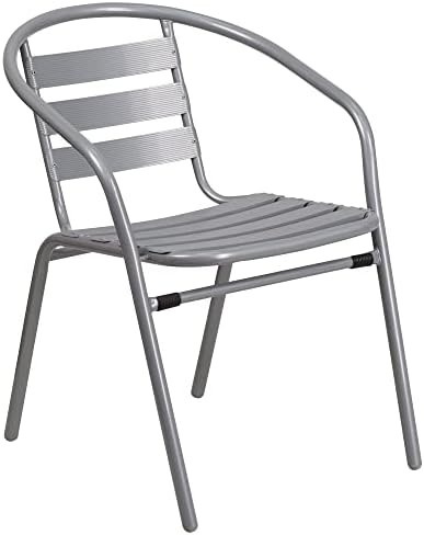 TIAU Silver Metal Restaurant Stack Chair with Aluminum Slats