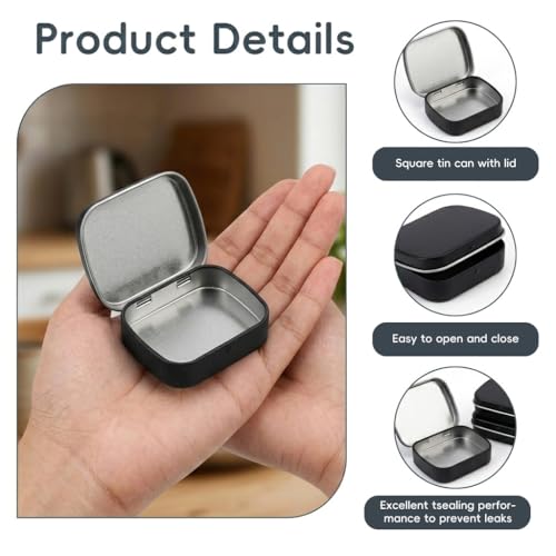 Image of HASTHIP 6 pcs Tin Boxes - Rectangular Metal Hinged Mini Portable Small Storage Container for Crafts, Candies, Spices, Travel & DIY 2.36x1.85x0.59 Inch, Black