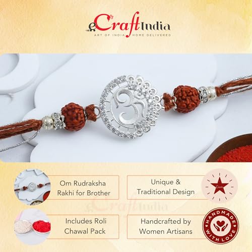 Image of eCraftIndia Om Rudraksha Rakhi for Brother Bhaiya Bhai with Best Bro Ever Fridge Magnet | Roli Chawal Pack