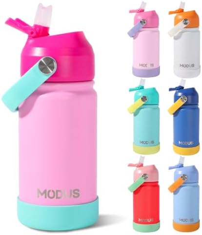 Garrafa Térmica Infantil 420ml em Aço Inox Parede Dupla Livre de BPA | com Canudo de Silicone, Alça e Adesivos