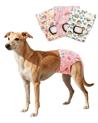 Image of CuteBone Dog Diapers Female Washable Small Medium Large 3 Pack Reusable Doggie Diapers Puppy Period Pants for Doggy Heat Cycle Peeing