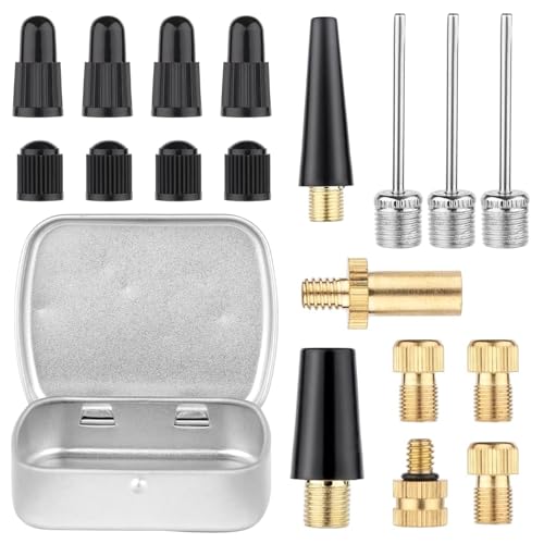 19pcs Bicycle Air Pump Attachments, Brass Bike Valve Adapter, Schrader to Presta Valve Adapter, Air Pump Adapter for Inflatables, Air Pump Attachment for Inflatable, Ball Needle for Air Pump Inclouded