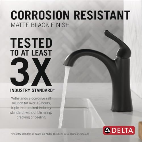 Delta Arvo Matte Black Bathroom Faucet 1 Hole, Single Hole Bathroom Sink Faucet for Vanity, Push-Pop Drain Assembly, Matte Black 15840LF-BL by DELTA - Used condition - Image 2
