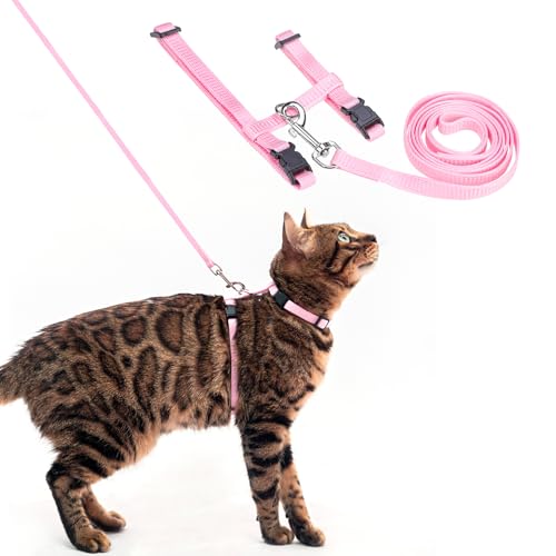 PUPTECK 猫 ハーネス リードセット 猫用ハーネス 猫牽引ロープ 猫用胴輪 ペット用品 ハーネスリード リード付き ダブルロック 調節可能 着脱簡単 抜けない 軽量 耐久性 安全 快適 お出かけ はーねす 子猫 ねこ ネコ ネコ用ハーネス 猫具 アウ