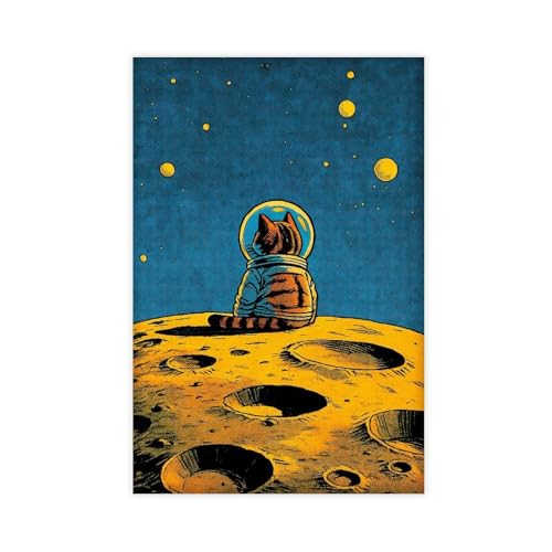 Chat astronaute tableau rétro science-fiction grand format pour chambre