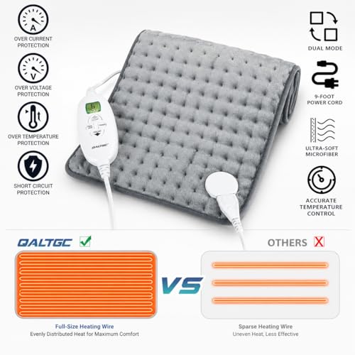 Image of Electric Heating Pad, 2025 Upgraded Dual Mode Controller (Manual and auto Off Mode),Multiple Safety protections, Comfortable Soft, Machine Washable(18 inchx 33 inch Grey)