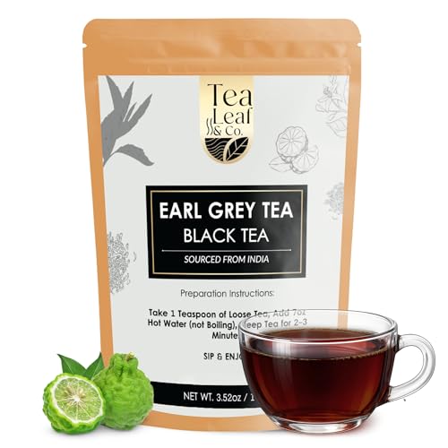 Image of Tealeaf & Co. Earl Grey Black Tea Blended with Bergamot Extract (Loose Leaf Form) - Premium Sweet & Sour Flavored Tea - Contains Low Caffeine - Upto 50 Servings (3.52oz /100gm)