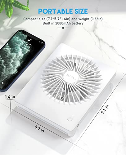 Zuvas Desk Fan Battery Operated , Rechargeable 180°Tilt Folding Personal Ultra Quiet Small Portable Fan 3 Speed Adjustable Strong Wind Usb Fan For Office Bedroom Home Desktop Camping (White) #TOP4