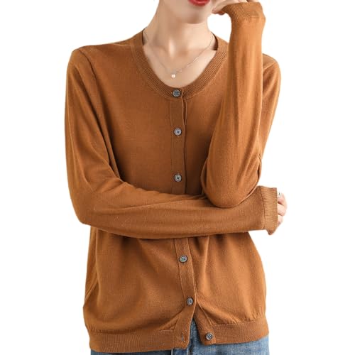 Image of Women's 100% Merino Wool Crew Neck Cardigan Sweater Top Long Sleeve Button Down 2025