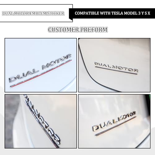 Image of Metal Dual Motor Emblem Badge 3D Letters Sticker Compatible with Tesla Model 3 /Y /X /S Accessories (Silver-Red Line)