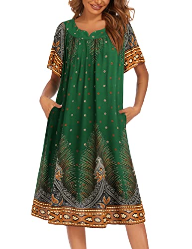 Image of Ekouaer Womens Nightgown Short Sleeve House Dress with Pockets-Floral Print Mumu Dress