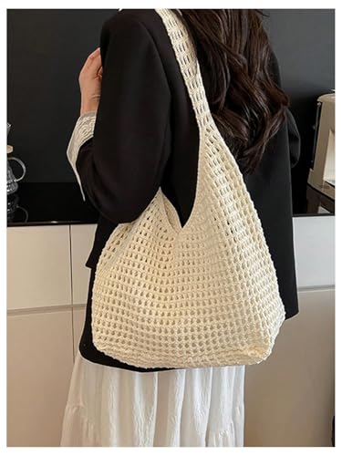 Bolso Tote de Crochet para Mujer Beige miniatura 3