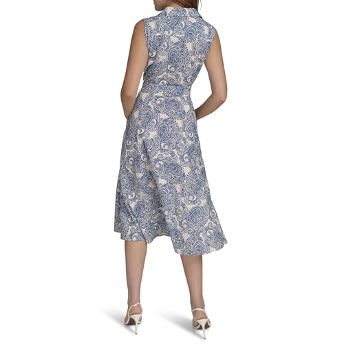 Image of Tommy Hilfiger Women's Sleeveless Collared Button Front Tie Waist Midi Shirt Dress