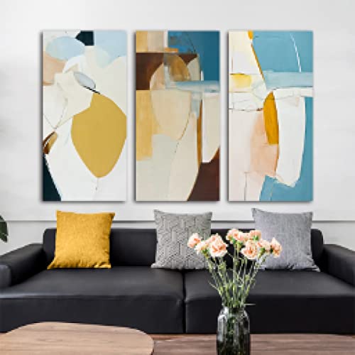 Décoration murale salon avec triptyque géométrique abstrait 30x60cm