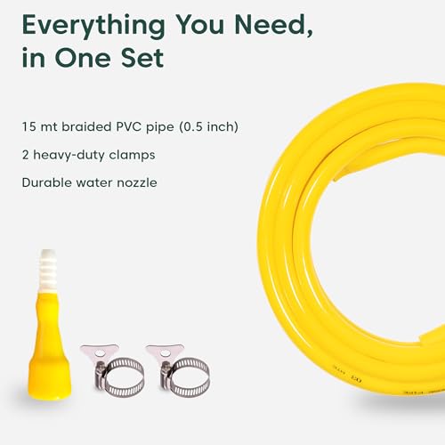 Image of Kyari Garden Hose Pipe Non-Braided 15 Meter 0.5 Inch with Nozzle & Clamp - Flexible PVC Water Pipe for Home Garden, Plants, Car Wash, Cooler Filling, Balcony & Outdoor Use