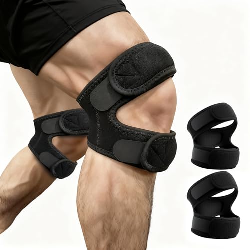 Tpubmity 2 Stuck Tutore Doppio per Ginocchio,Fascia per Tendine Rotuleo Regolabile,Ginocchiera a Compressione Doppia,Tutore Ginocchio Rotula,Adatto a Corsa, Tennis, Jogging, Basket(nero)