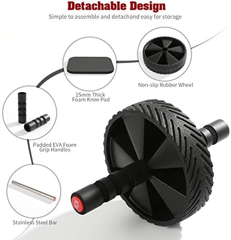 KK Ab Roller, Abdominal Exercise Wheel With Knee Mat, Core Roller, Ab Wheel Roller for Men and Women. Black Ab Trainer for fitness, Workouts & Training. Fitness Accessory for Home & Gym.