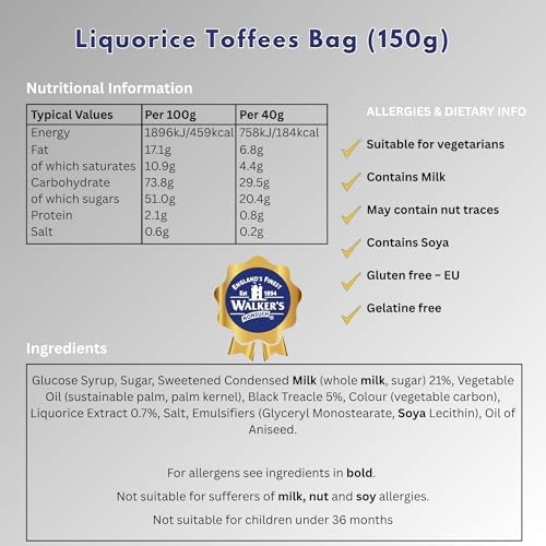 Walkers' Nonsuch Liquorice Toffees | with Condensed Milk & Black Treacle | Imported from the UK | Traditional British Candy | Old Fashioned Licorice Toffee | 5.29 Oz (Pack of 2)