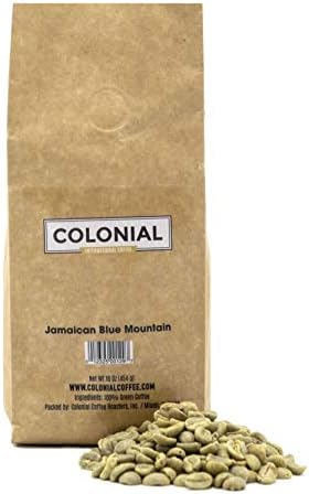 Colonial Coffee Unroasted Green Raw Jamaican Blue Mountain Whole Coffee Beans, 1 LB Bag