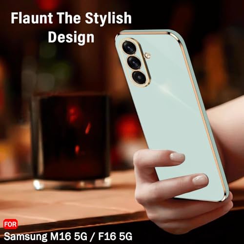 Image of TheGiftKart Luxurious Golden-Plated Back Cover Case for Samsung Galaxy M16 5G / F16 5G | Raised Lips for Camera & Screen Protection | Shockproof Design | Stylish Back Case Cover (TPU, Mint Green)