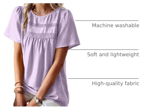 Image of Falechay Womens Summer Tops Crewneck Short Sleeve Shirts Casual Chiffon Blouses Flowy Lace Hem Boho Clothing Trendy 2026