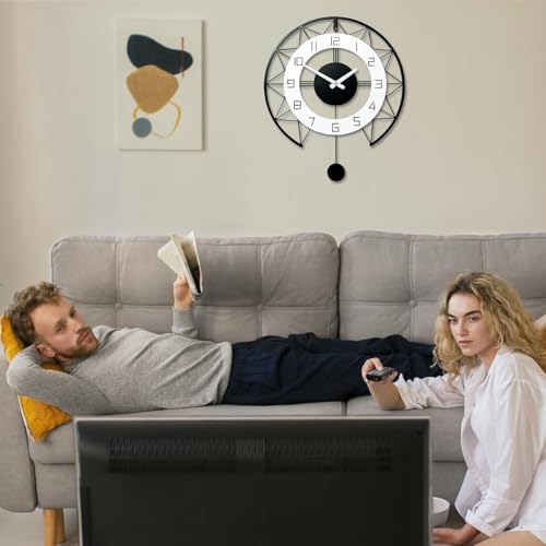 Image of Wall Clock Stylish Metal Analog Wall Clock for Living Room, Bedroom, Office, Kitchen, Home and Hall | Antique Fancy Big Size Modern Wall Watch (Black(ST-28), 40 CM)