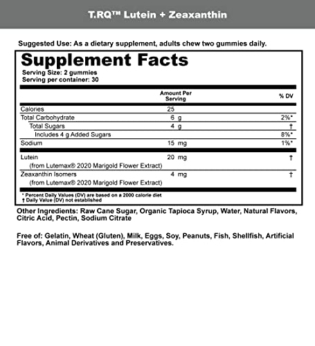Trq Lutein + Zeaxanthin Gummy (Dietary Supplement), Natural Mango, Redish, 60 Count #TOP1
