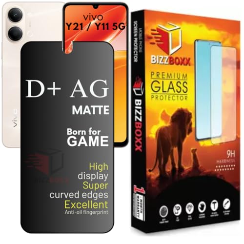 Image of D+ AG Matte Tempered Glass Screen Guard Protector For vivo Y21 5G | vivo Y11 5G Temper Glass Anti Fingerprint Gaming Special With Camera Cut (Y21 / Y11-6.74 Inch)- Pack of 1