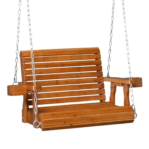 Image of VINGLI 440 LBS Heavy Duty 1-Person Wooden Porch Swing, Brown