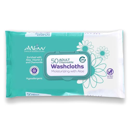 AWOW Professional Adult Wipes - 50 Large No Rinse Body Wipes for Adults - Great for Bathing, Camping Wipes, Incontinence, Post Workout Wipes for Women or Men, Unscented (1)