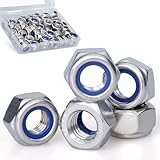M3, Nylon Insert Hex Lock Nuts, 304 Stainless Steel, Bright Finish, Coarse Thread, Machinery, Automotive, Outdoor, Wooden Furniture, 50 PCS